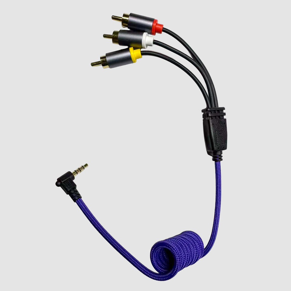 Inviz Purple AV 3-RCA to 3.5mm Braided Cable for DV Camcorders Transparent Plug Video Output Cable