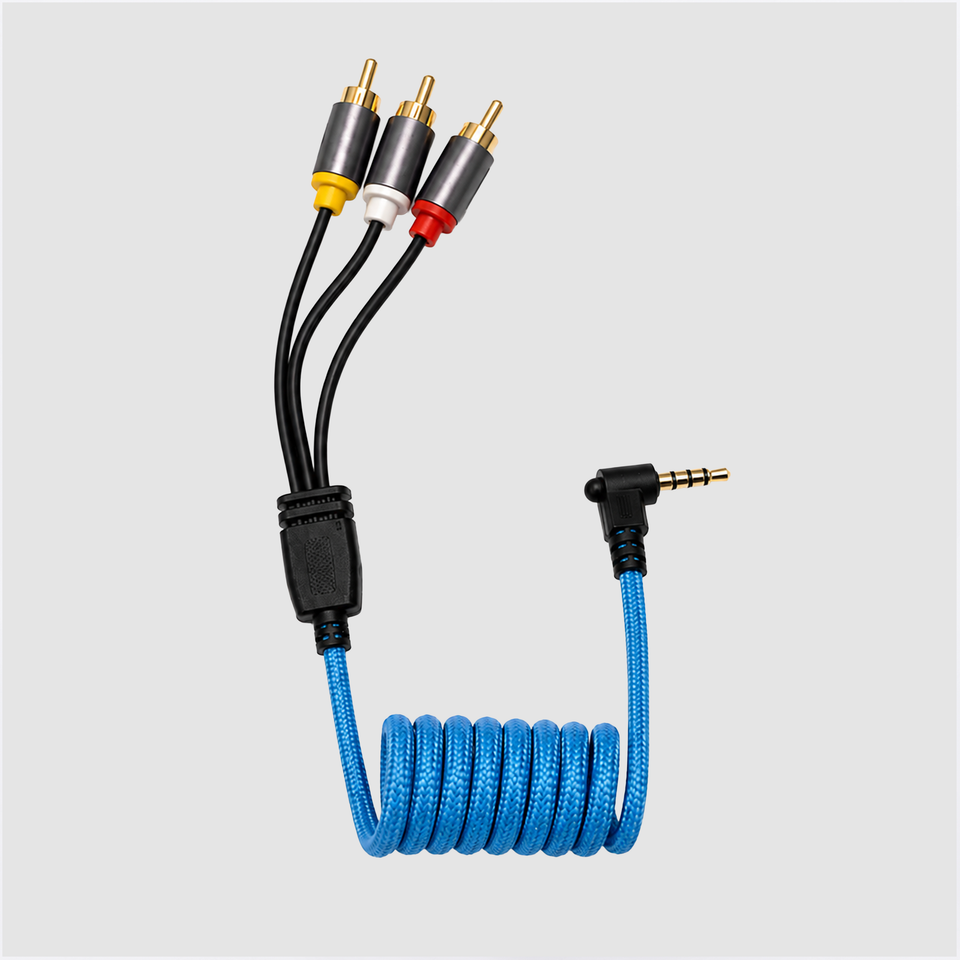Blue Inviz RCA to 3.5mm Braided Coiled Cable for Mini DVR