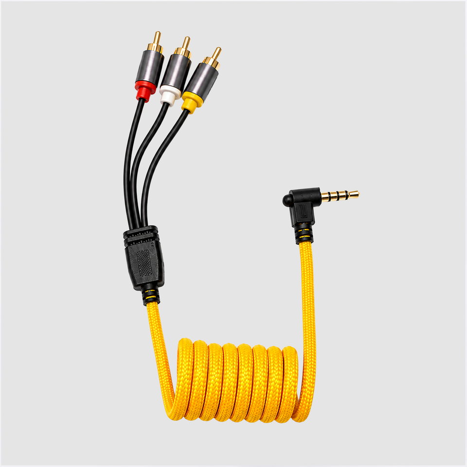 Yellow Inviz 3 RCA to 3.5mm Braided Coiled Cable for Mini DVR