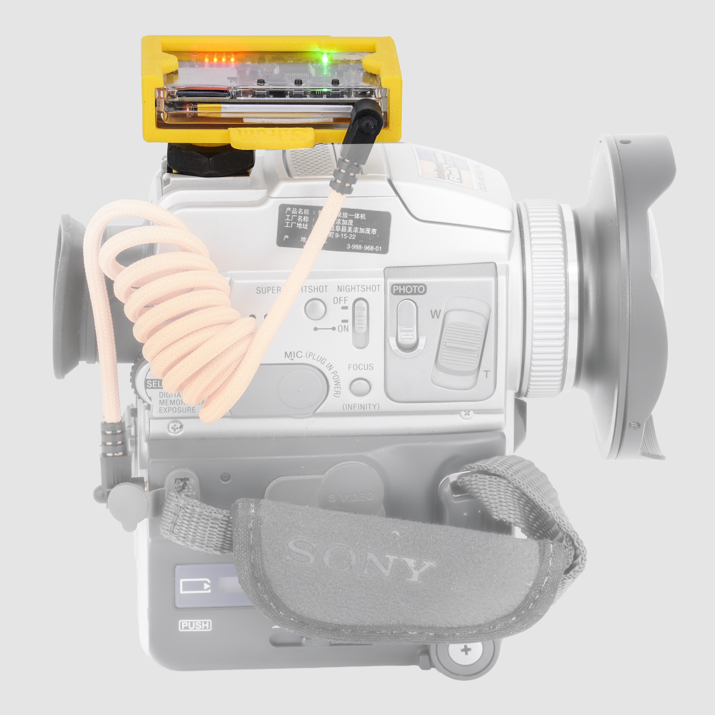 Inviz Yellow Cold Shoe Mount for Mini DVR – 3D Printed Mounting Bracket