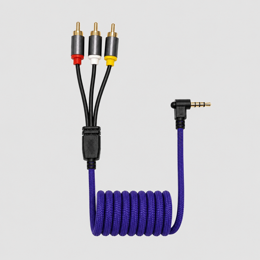 INVIZ Purple Coiled 3 RCA to 3.5mm AV Cable for ImmersionRC PowerPlay