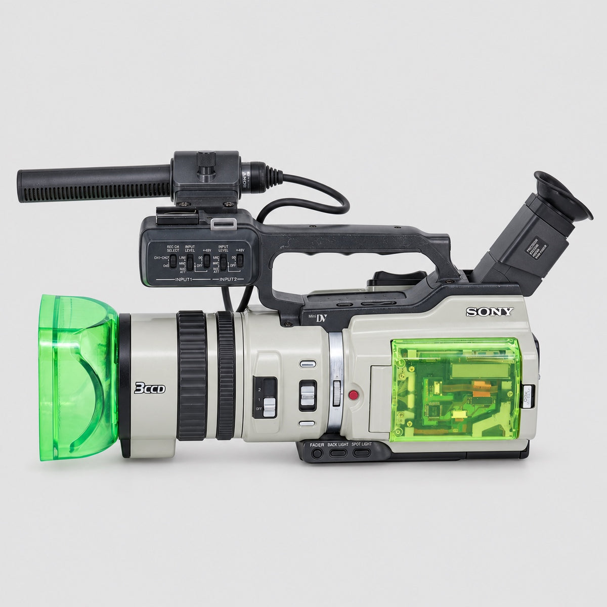 INVIZ PD150 Game Boy 1/1 custom camcorder, left side profile