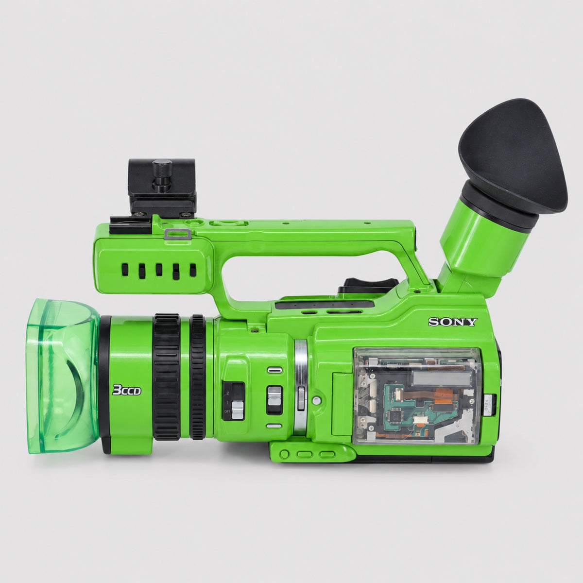 INVIZ Sony PD170 Acid Green 1/1 custom camcorder, left side profile
