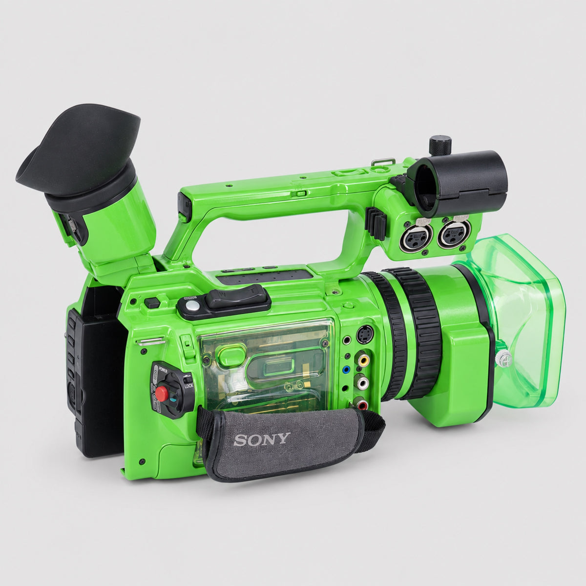 INVIZ Sony PD170 Acid Green 1/1 custom camcorder, right three-quarter view