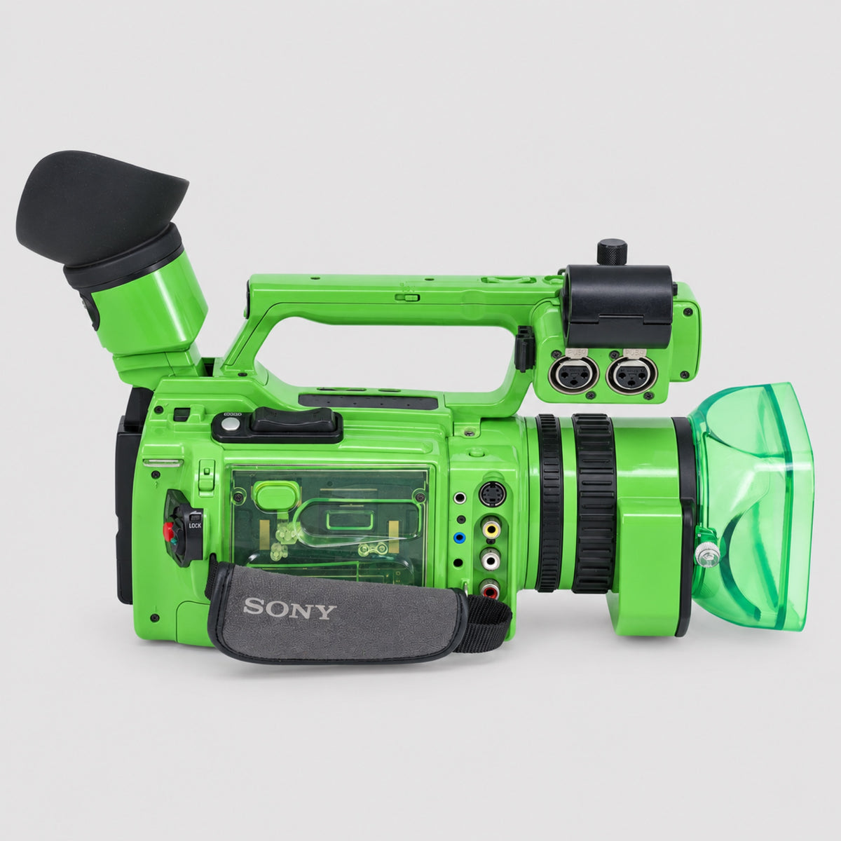 INVIZ Sony PD170 Acid Green 1/1 custom camcorder, right side profile